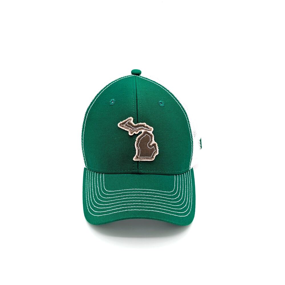 Ouray Sideline Trucker Cap Michigan Patch Snapback Retro Lake Life Green White